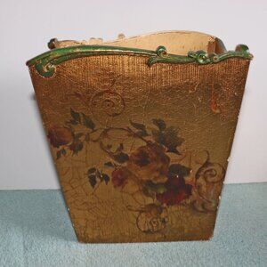 Vintage Croscill Waste Basket Trash Can  Metallic 10”